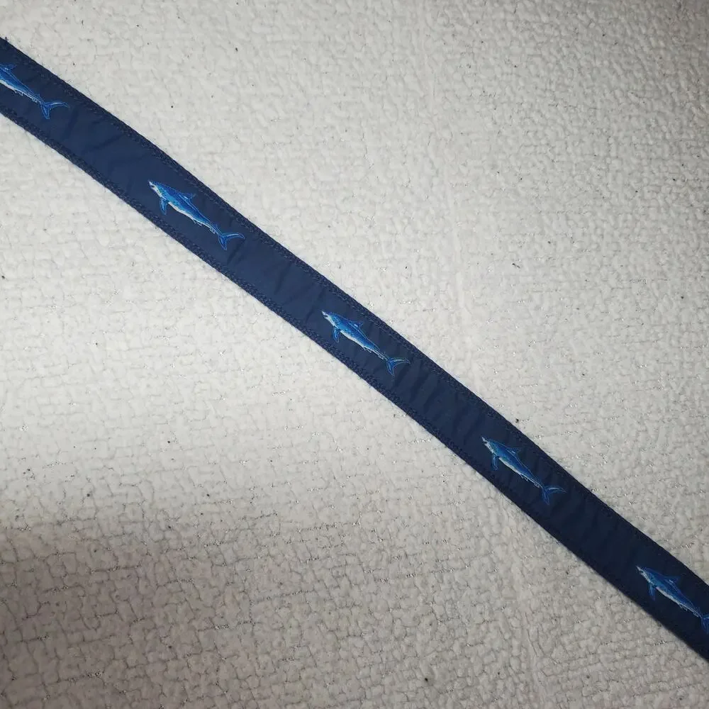 Leather Man Ltd. Fabric Shark Print Belt - Handmade in Essex, CT Preppy Coastal